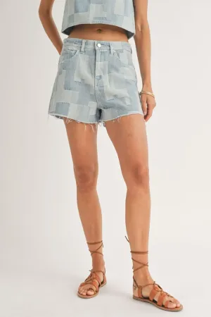 Women's Patchwork Denim Shorts | 100% Cotton | Light Wash