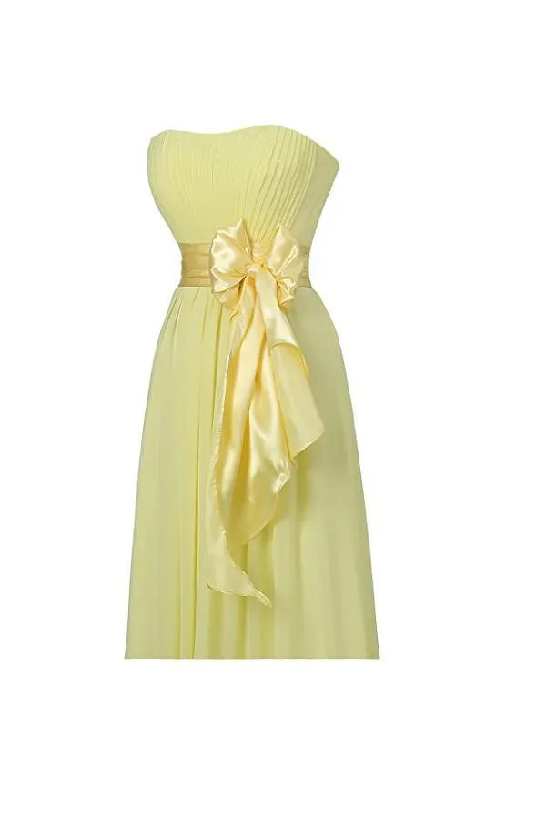 Yellow Sweetheart Bridesmaid Chiffon Prom Dresses Long Evening Gowns BD007