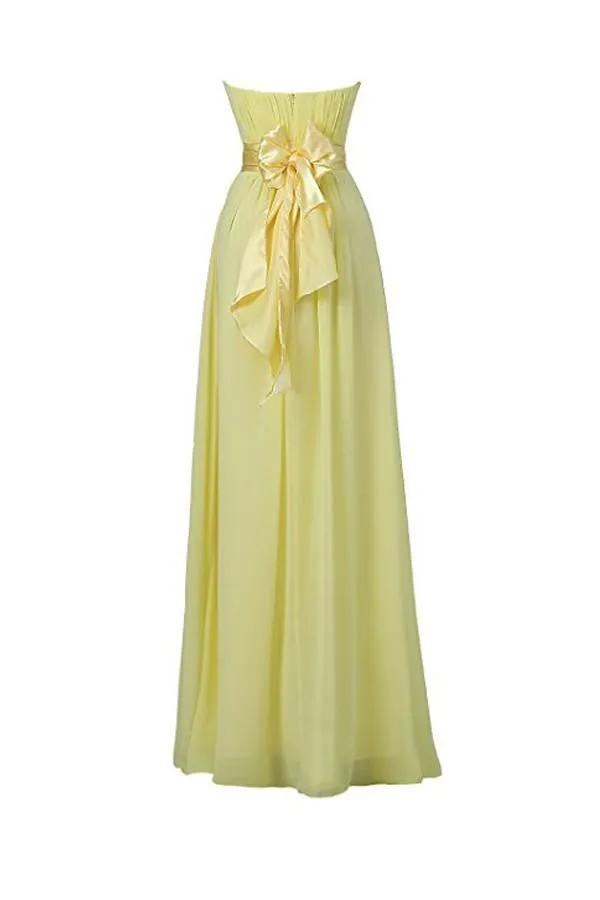 Yellow Sweetheart Bridesmaid Chiffon Prom Dresses Long Evening Gowns BD007